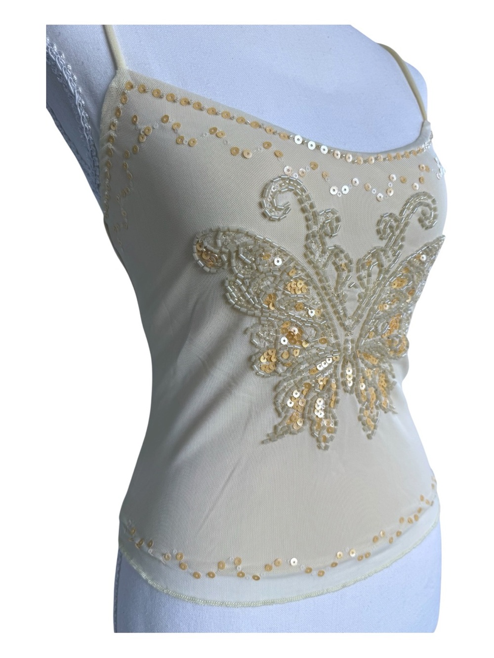 Edikted Barbie Bead & Sequin Mesh top, light yellow, xs